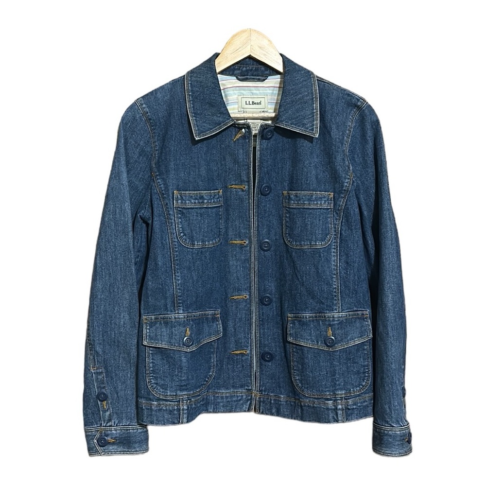 L.L. Bean Denim Chore Jacket Women's Blue Jean Work Coat Cotton Strech Sz Small
